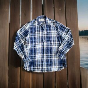 Marine Layer Shirt Mens Large Blue Plaid Flannel Button Outdoor Casual